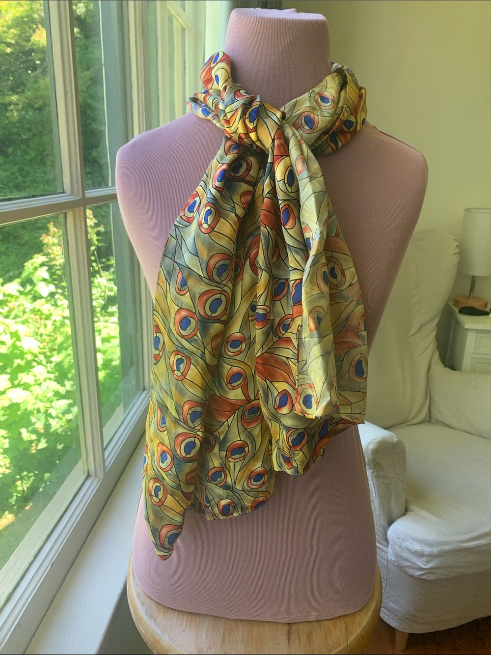 The Gallery Collection Yellow Peacock Feather Silk Scarf